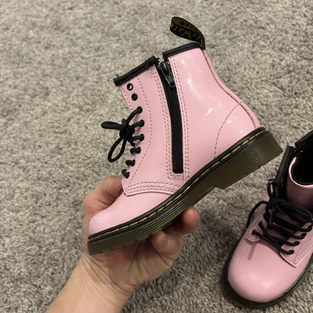 Dr. Martens Patent Leather Pink Toddler Combat Boots - SZ 9c Childs Kids Shoes